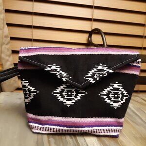 New Clutch travel make-up bag Wristlet cosmetics Southwestern Purple Black Aztec